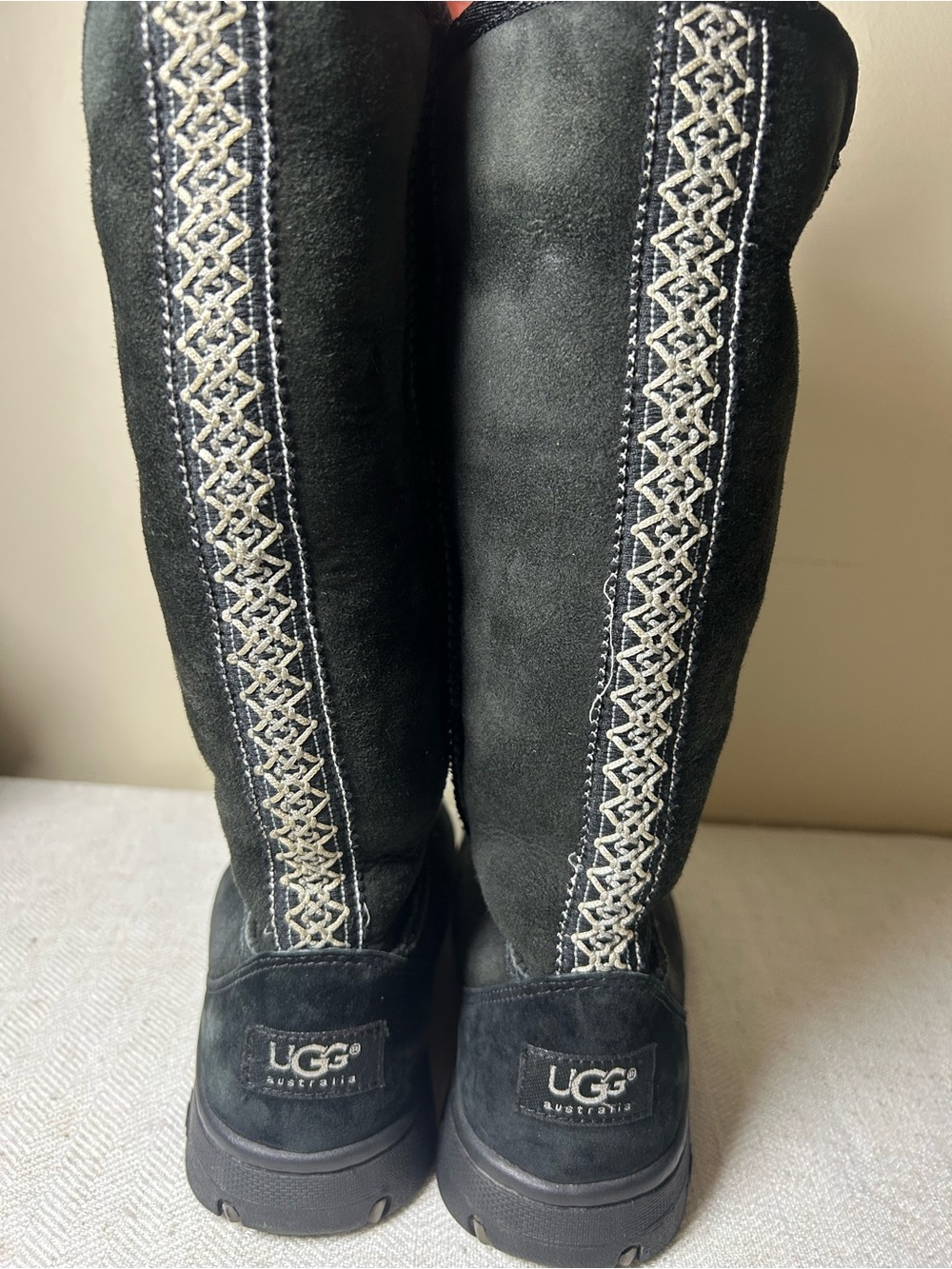 UGG Ultimate Tall Braid Shearling Boots Black Women's Size W6
